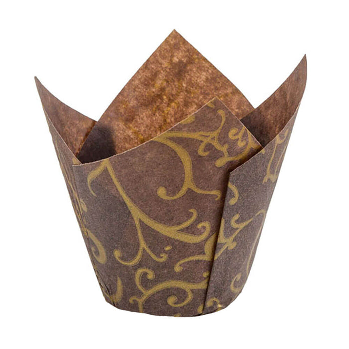 Gold Scroll Tulip Baking Cups 2x2.5x4 Inches, 200-Pack