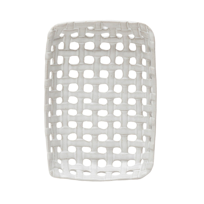 Handmade Reactive Glaze Cream Stoneware Basket Dish
