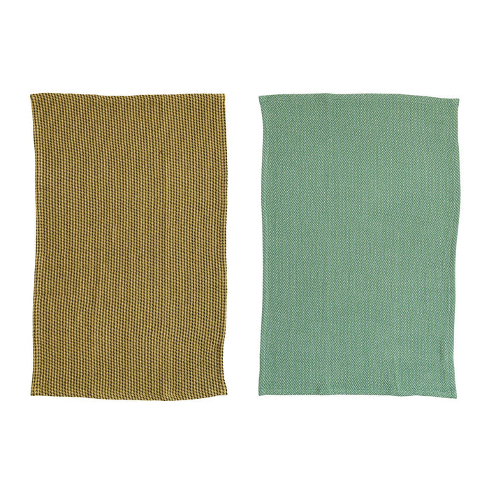 Olive & Teal Cotton Dobby Tea Towels