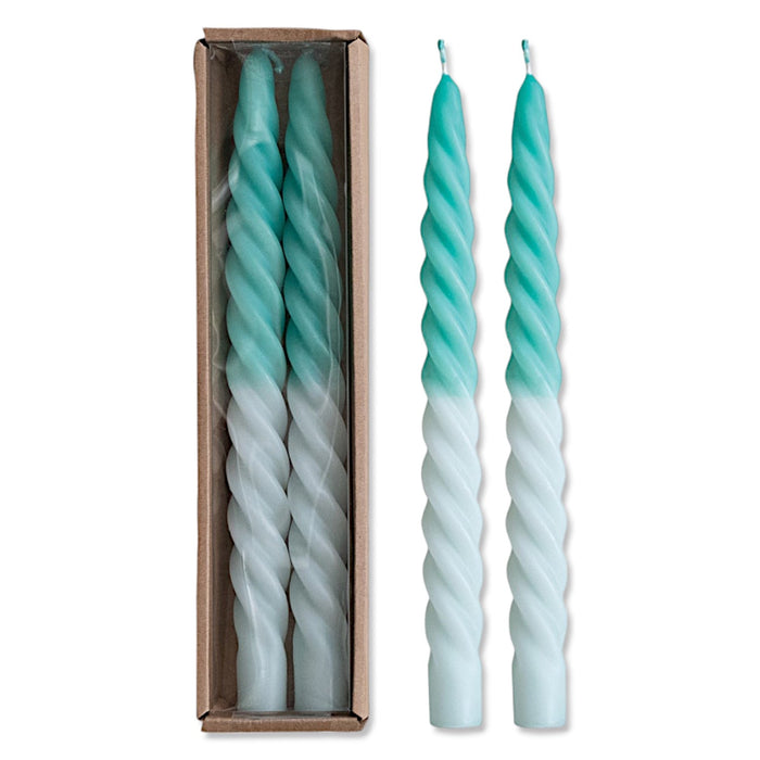 Ombre Aqua Unscented Twisted Taper Candles | Set of 2