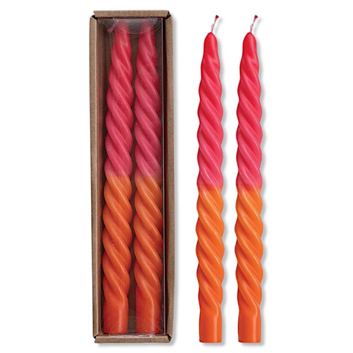 Ombre Fuchsia & Orange Unscented Twisted Taper Candles | Set of 2