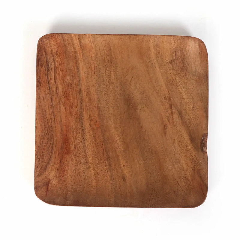 Tressa Acacia Wood Square Plates (Set of 3)