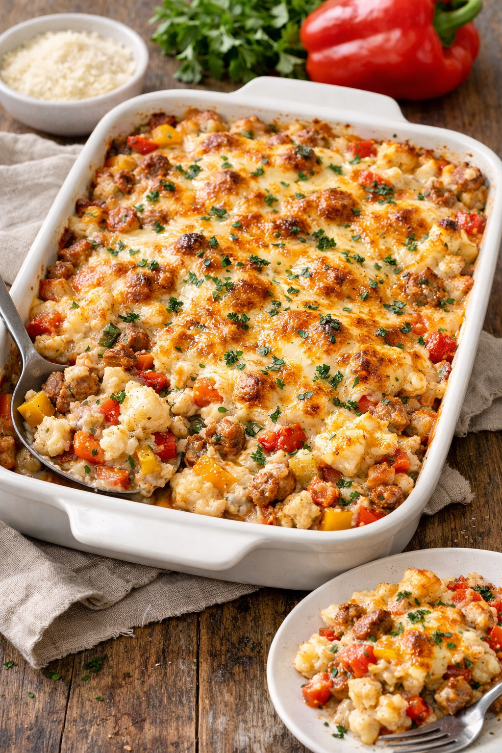 Batch Cooking Food Prep - Keto Sausage & Roasted Pepper Cauliflower Bake - Kitchen Supply Wholesale