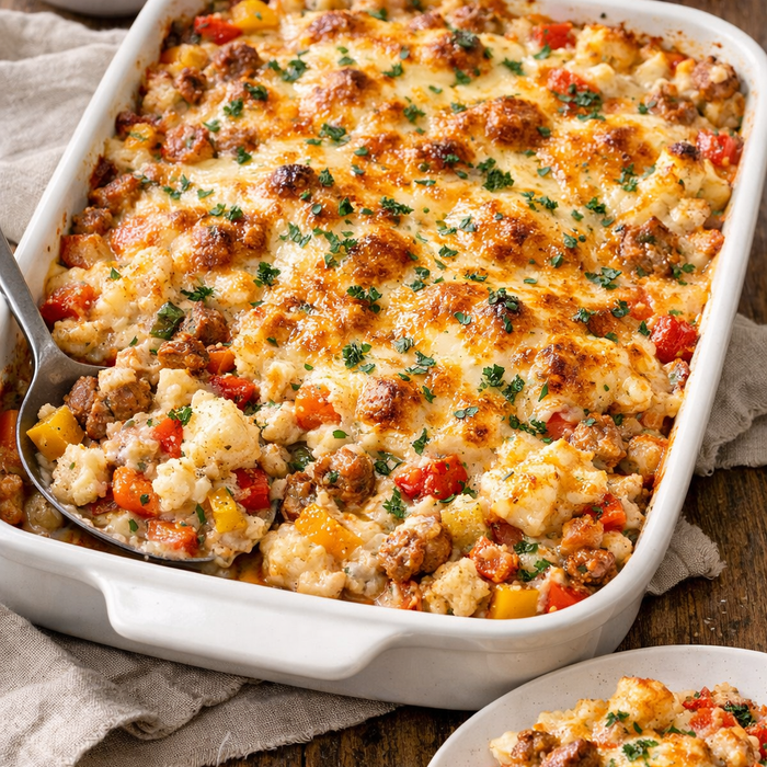 Batch Cooking Food Prep - Keto Sausage & Roasted Pepper Cauliflower Bake - Kitchen Supply Wholesale