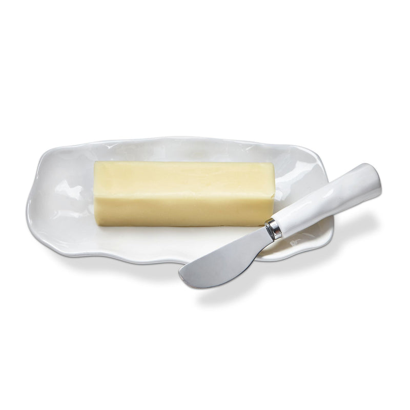 Juego de esparcidor y plato para mantequilla Formoso, blanco