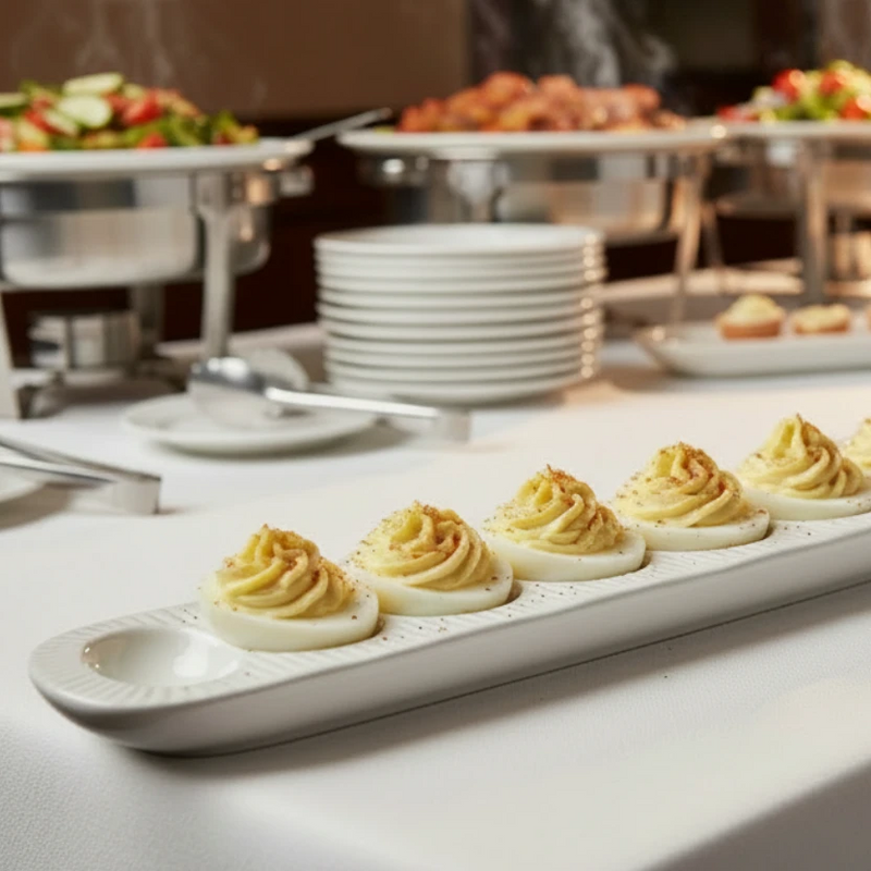 Vista Egg Serving Platter for Twelve Deviled Eggs, Stoneware White Serving Platters from Kitchen Supply