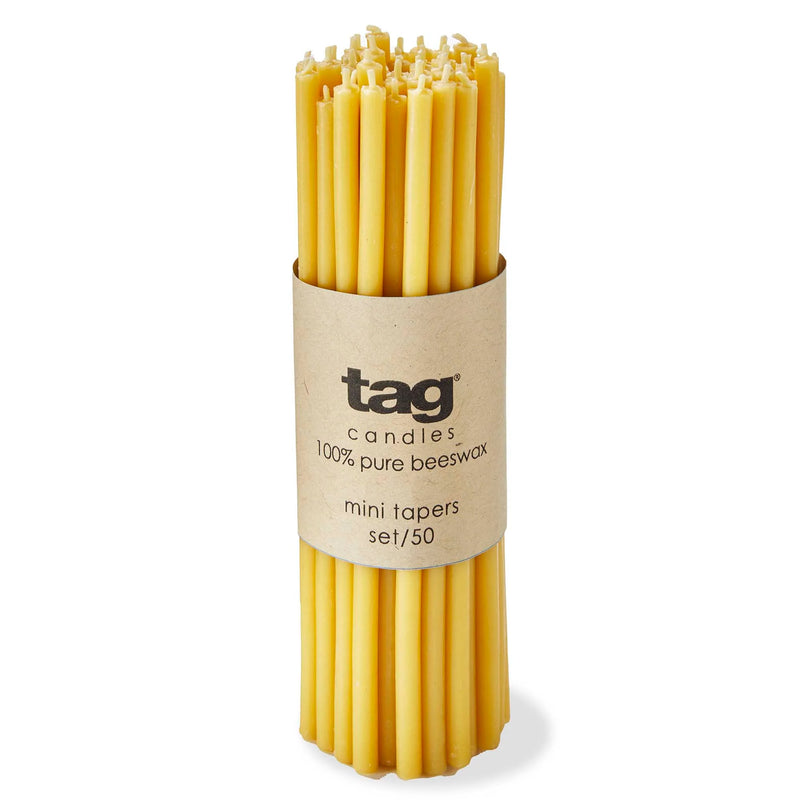 Beeswax Mini Taper Candles Pack of 50 - Honey Birthday Candles from Kitchen Supply