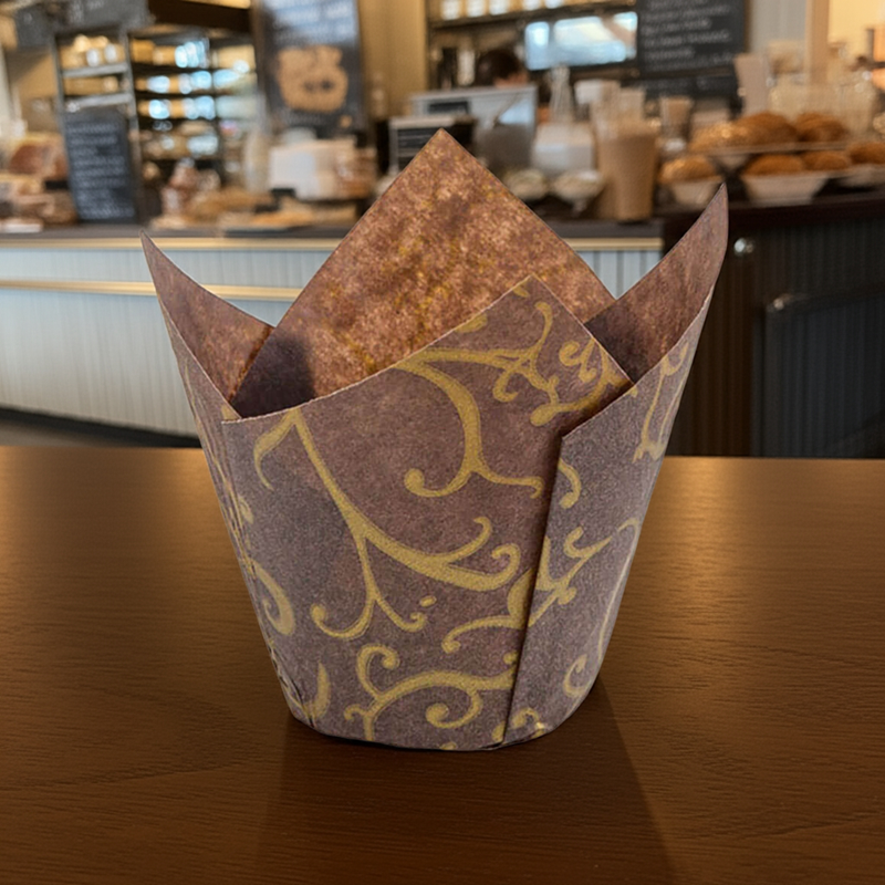 Gold Scroll Tulip Baking Cups 2x2.5x4 Inches, 200-Pack