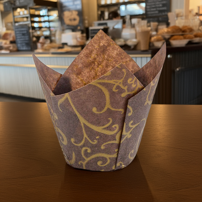 Gold Scroll Tulip Baking Cups 2x2.5x4 Inches, 200-Pack