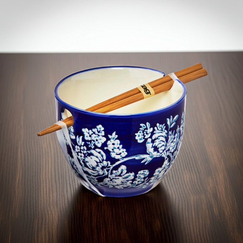 Noodle Bowl and Chopstick Set, Lisbon Floral 16-ounce Bowls from Kitchen Supply