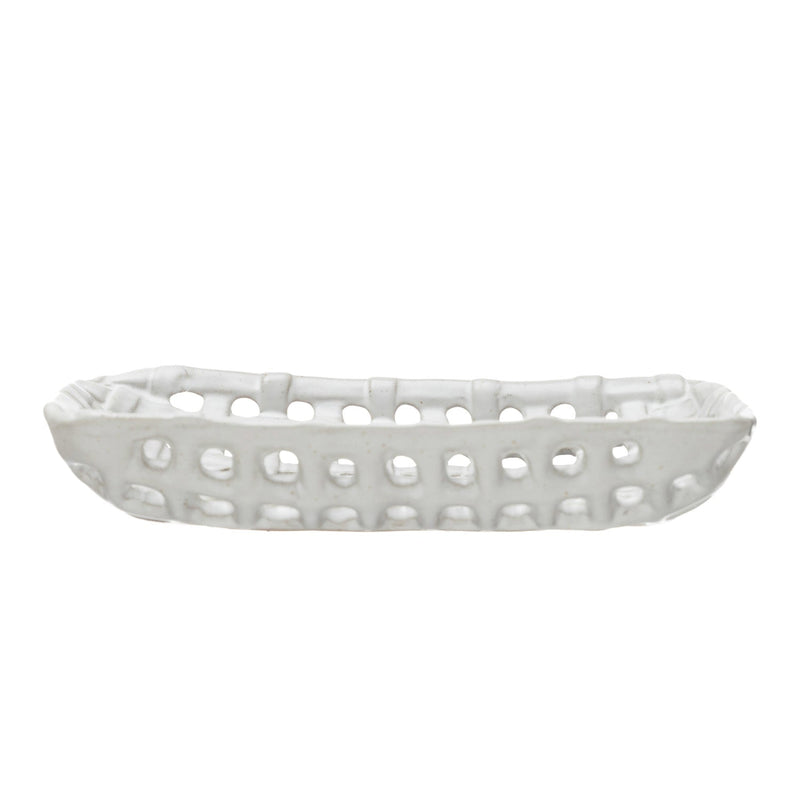Handmade Reactive Glaze Cream Stoneware Basket Dish