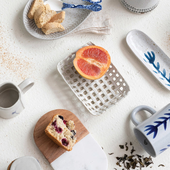 Handmade Reactive Glaze Cream Stoneware Basket Dish