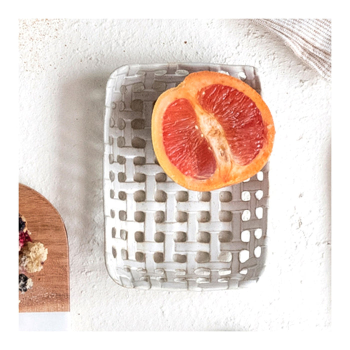 Handmade Reactive Glaze Cream Stoneware Basket Dish