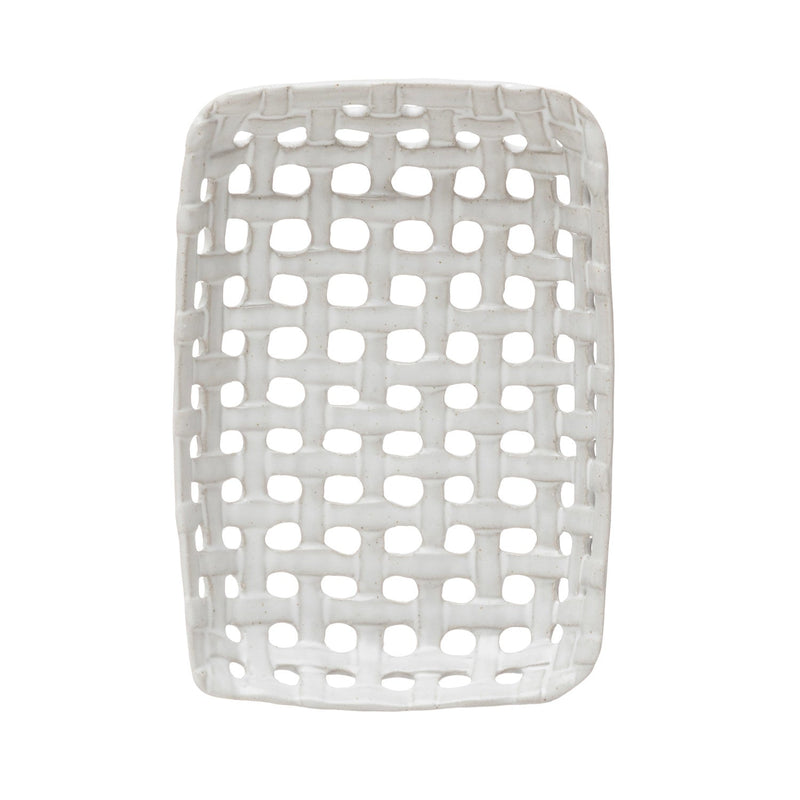 Handmade Reactive Glaze Cream Stoneware Basket Dish