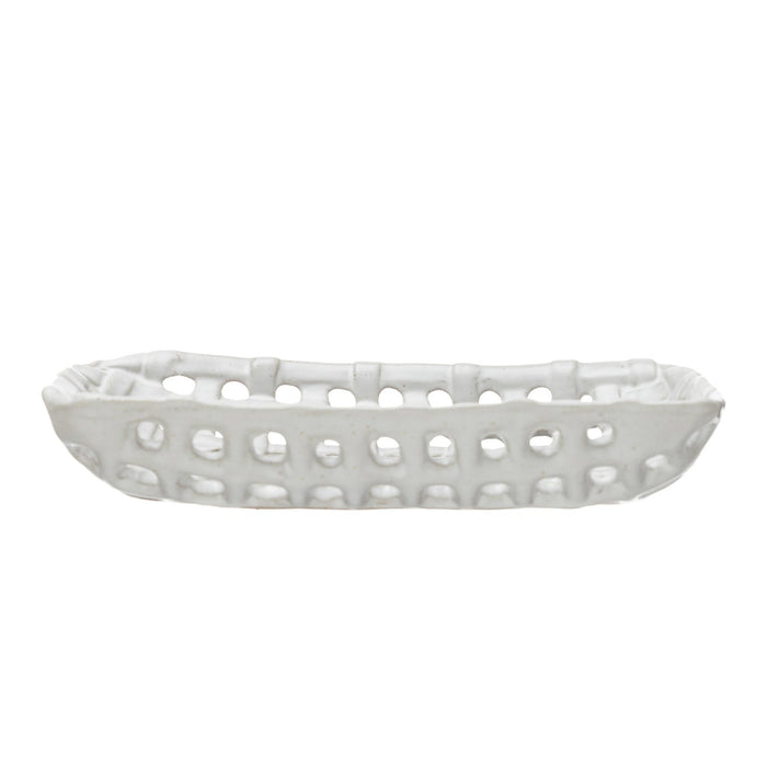 Handmade Reactive Glaze Cream Stoneware Basket Dish