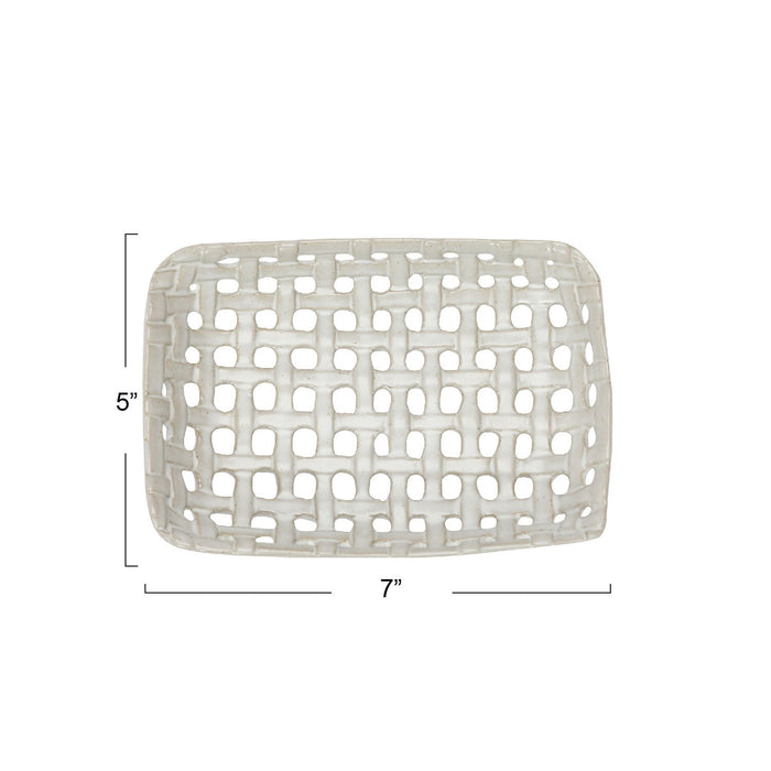 Handmade Reactive Glaze Cream Stoneware Basket Dish