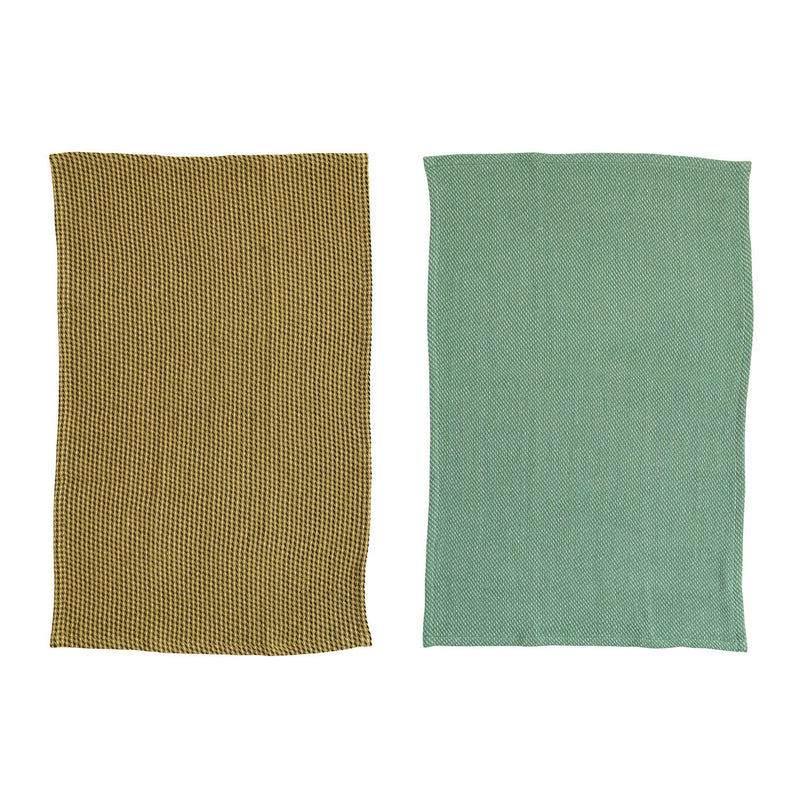 Olive & Teal Cotton Dobby Tea Towels