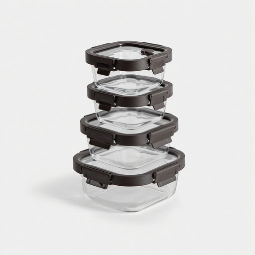 Square Glass Container Set Food Storage Containers Espresso from Kitchen Supply