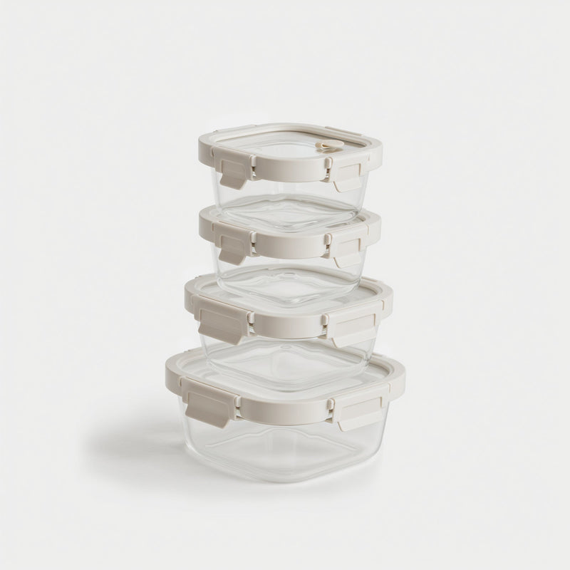Square Glass Container Set Food Storage Containers Vanilla from Kitchen Supply