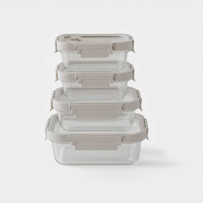 Rectangular Glass Container Set Food Storage Containers Vanilla from Kitchen Supply