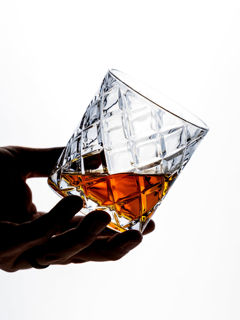 12-ounce Double Old Fashioned Cocktail Glasses, Japanese Diamond Cut Design, Weighted Lowball Rocks Tumbler Glasses