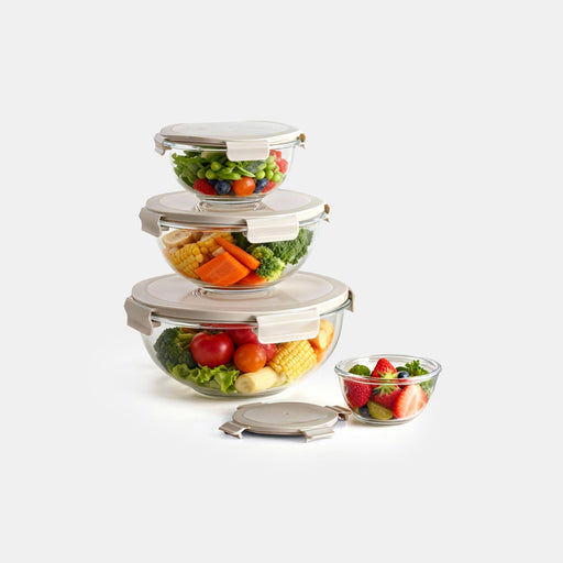 8-PC Mix & Store Serve Glass Bowl Set Food Storage Containers Vanilla from Kitchen Supply