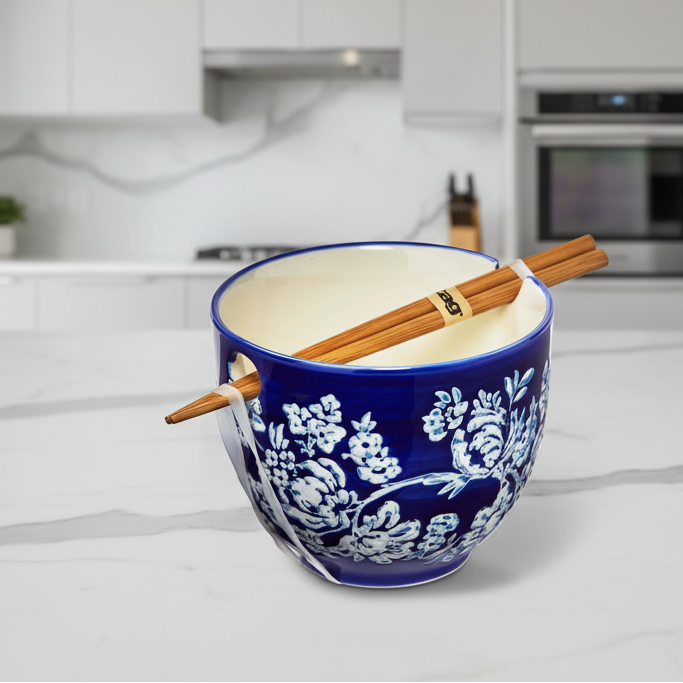 Noodle Bowl and Chopstick Set, Lisbon Floral 16-ounce Bowls from Kitchen Supply