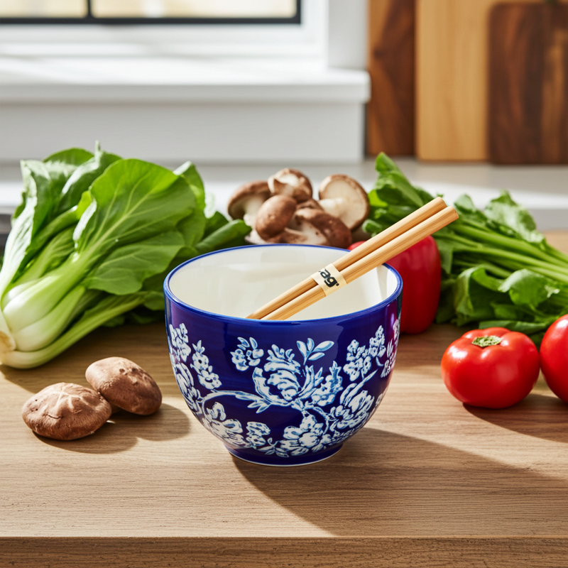 Noodle Bowl and Chopstick Set, Lisbon Floral 16-ounce Bowls from Kitchen Supply