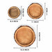 Three wooden bowls with measurements on a white background