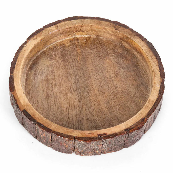 Wooden bowl with natural edge on a white background