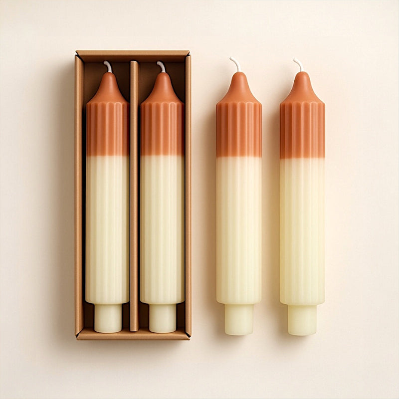 Camel & Mint Two-Tone Pleated Taper Candles | Set of 2 Candles & Accessories from Kitchen Supply