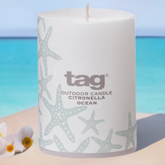 Citronella 3x4 Fragrant Pillar Candle Ocean - White