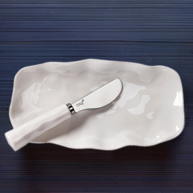 Juego de esparcidor y plato para mantequilla Formoso, blanco