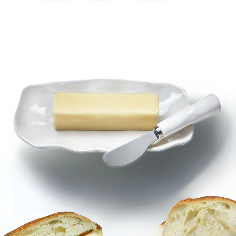 Juego de esparcidor y plato para mantequilla Formoso, blanco