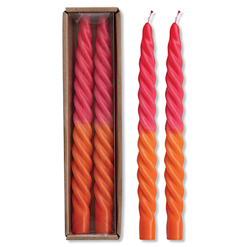 Ombre Fuchsia & Orange Unscented Twisted Taper Candles | Set of 2
