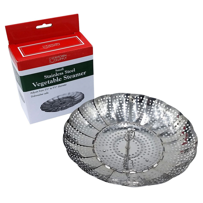 1328 Small Stainless Steel Vegetable Steamer for Pots Expands to fit Shown Open with Box
