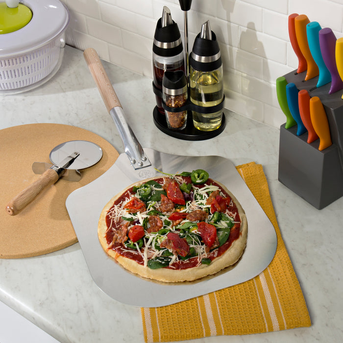 Kitchen Supply Pala para pizza de aluminio de 12 x 14 pulgadas con mango de madera