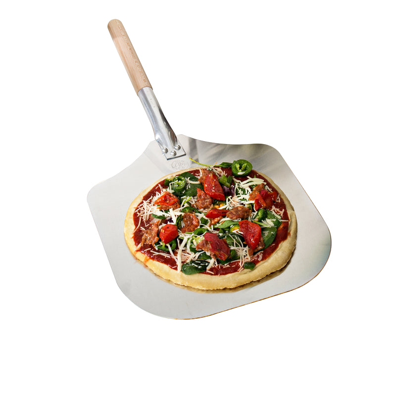 Kitchen Supply Cáscara de pizza de aluminio de 14 x 16 pulgadas con mango de madera