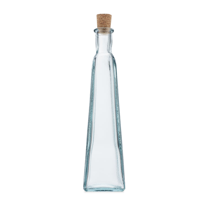 Botella piramidal de vidrio verde con corcho - Capacidad de 10 oz