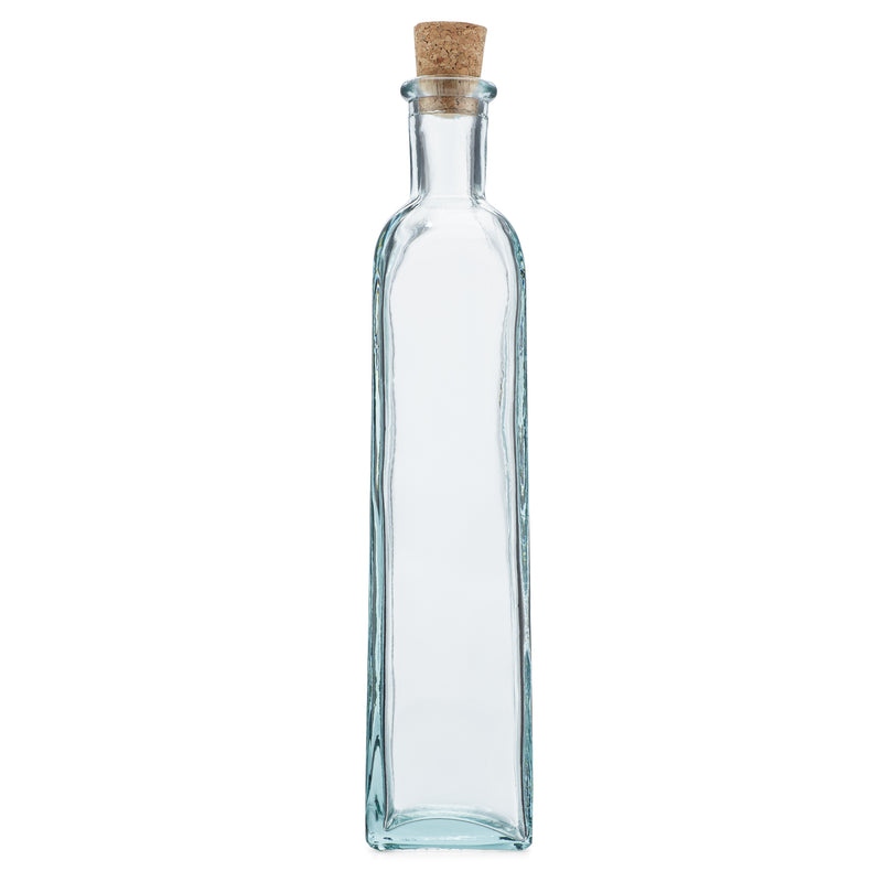 Botella de vidrio verde con corcho, cuadrada, capacidad de 10 oz