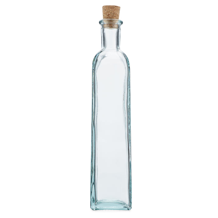 Botella de vidrio verde con corcho, cuadrada, capacidad de 10 oz