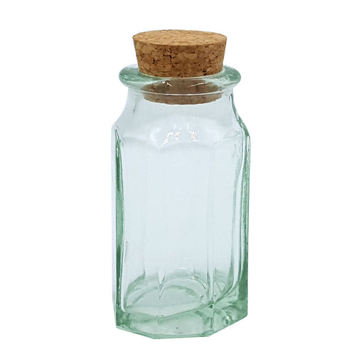 Green Glass Spice Bottle Faceted with Cork